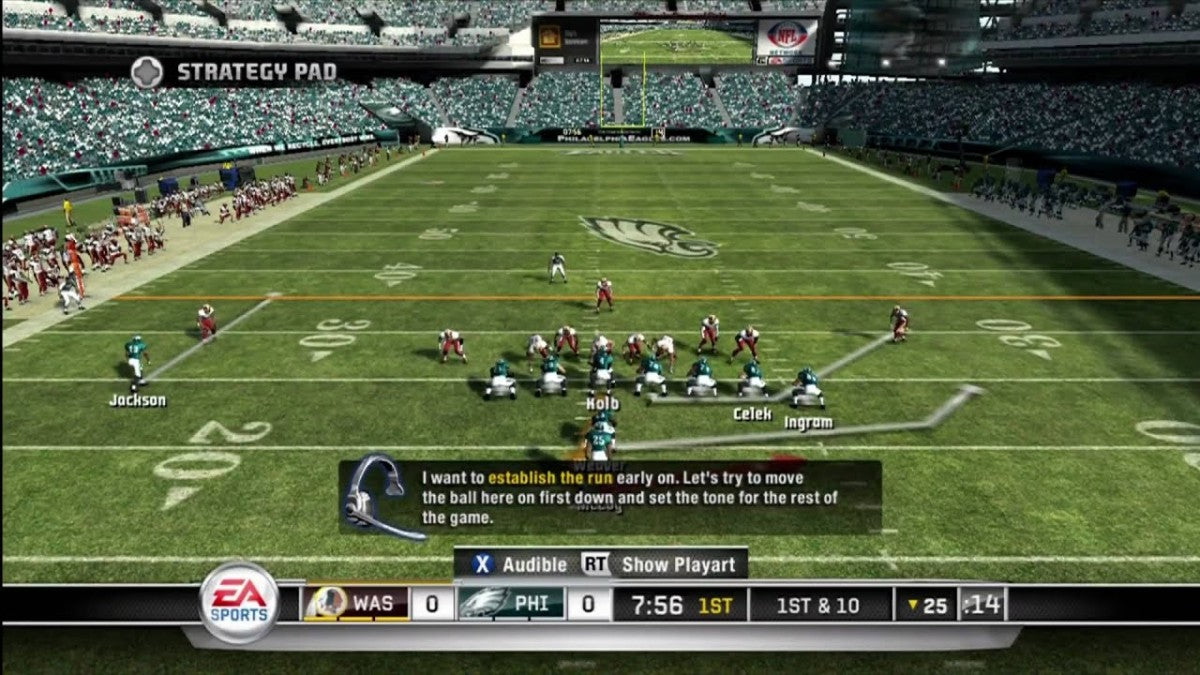 NCAA Football 11 for PlayStation 3 (PS3) at Gamers INC, featuring an authentic college football experience with a revamped ESPN-style presentation, dynamic lighting, and explosive new locomotion mechanics for smooth and realistic player movement on the field gameplay screenshot