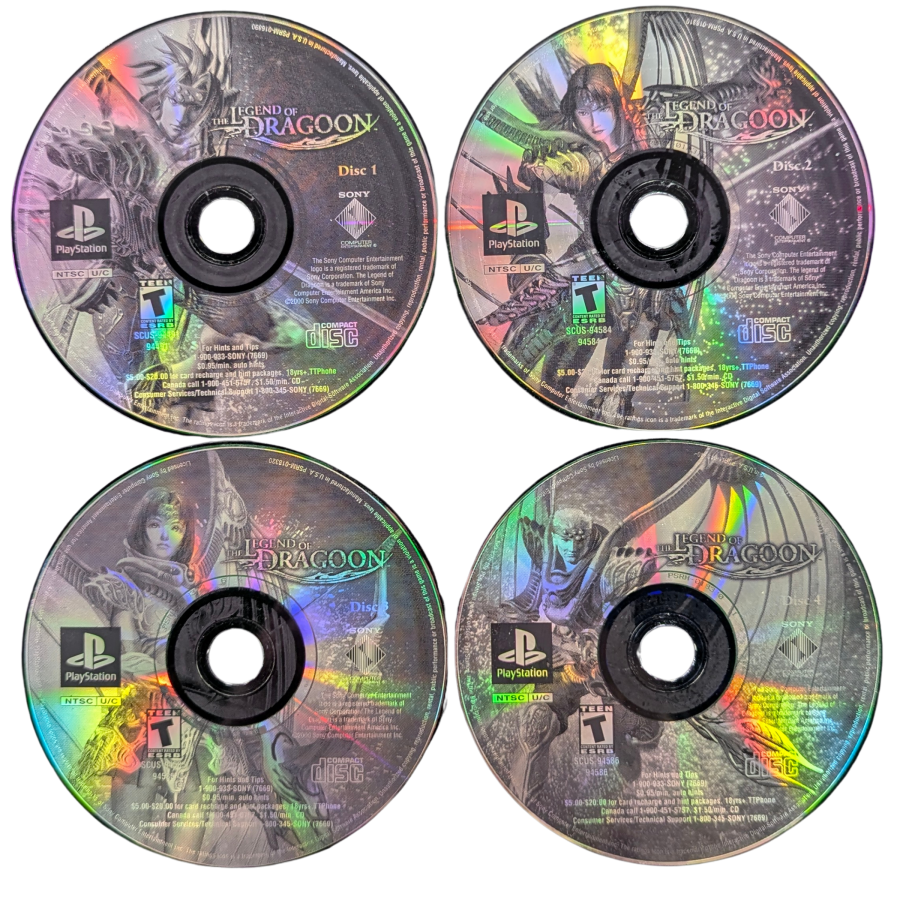 Legend of Dragoon Greatest Hits PlayStation 1 turn-based RPG four player party additions system magic dragoon transformations epic fantasy Sony classic discs 1-4