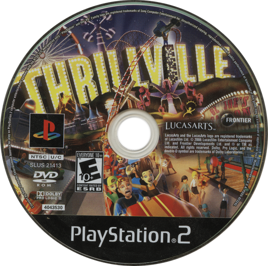 Thrillville – PlayStation 2 (PS2) video game disc, theme park management and simulation.