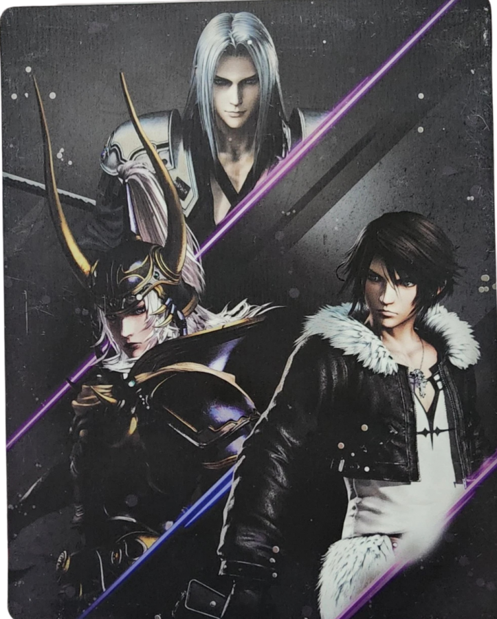 Dissidia Final Fantasy NT Steelbook Edition for PlayStation 4, steelbook for a fighting action video game with team-based battles, Final Fantasy characters, arena combat, and competitive multiplayer gameplay