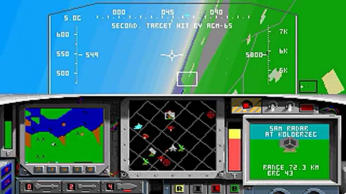 F 15 Strike Eagle II Sega Genesis video game featuring realistic jet fighter simulation gameplay tactical air combat missions military aviation action and classic 16 bit Sega console flight simulator title gameplay