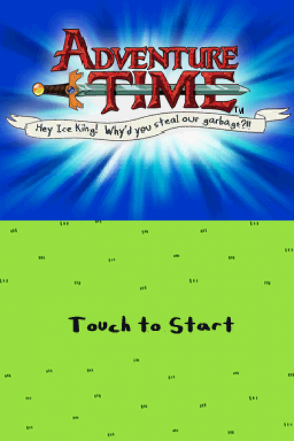 Adventure Time: Hey Ice King! Why'd You Steal Our Garbage?!! start screen for Nintendo DS (DS) action adventure RPG video game