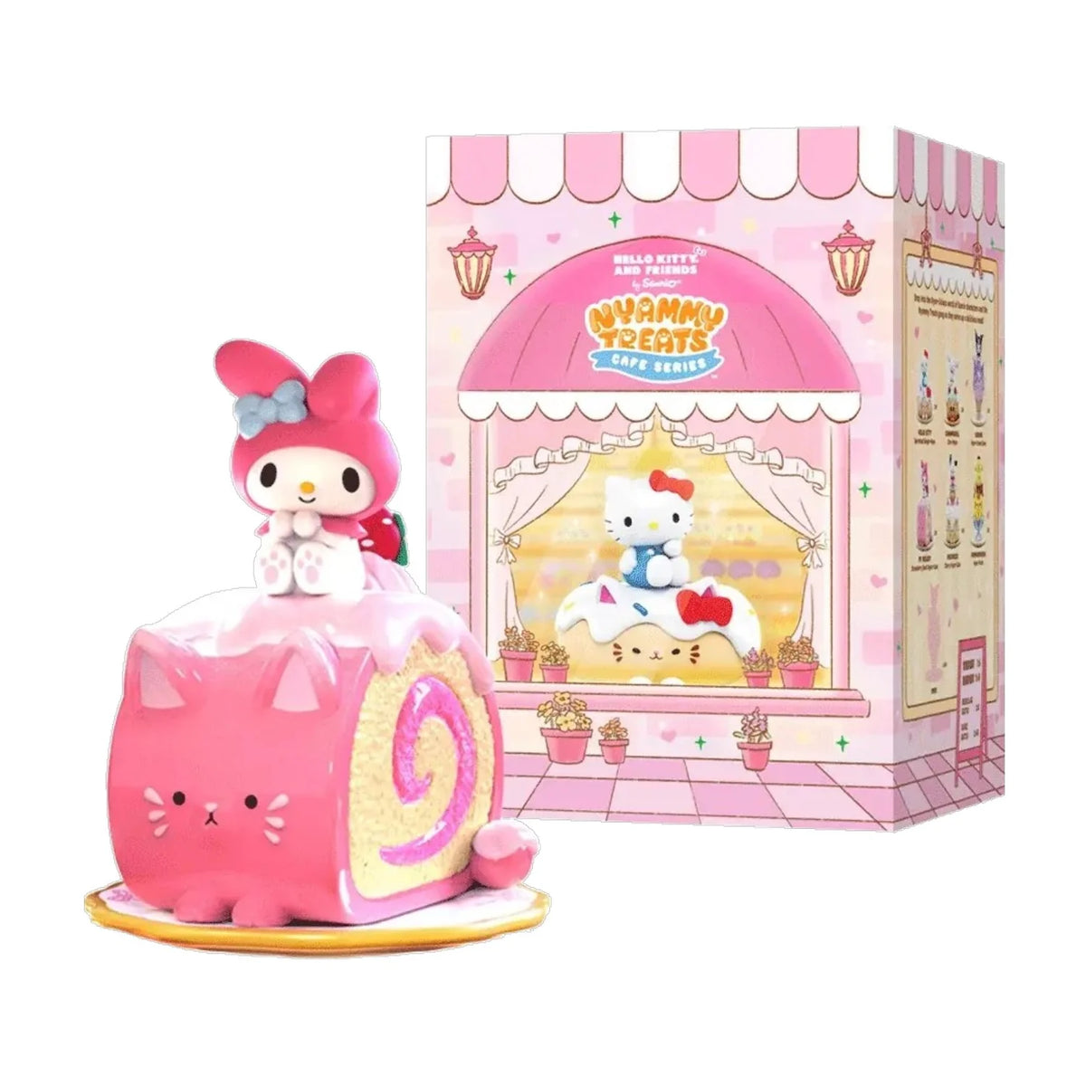 Nyammy Treats Sanrio Cafe Series Blind Box Sanrio collectible figure featuring cute cafe themed character designs adorable food inspired accessories pastel colors sweet dessert styling mystery surprise figure collectible toy kawaii character merchandise desk display shelf decor Sanrio fan collection and Japanese pop culture collectible appeal