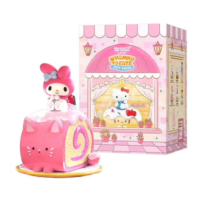 Nyammy Treats Sanrio Cafe Series Blind Box Sanrio collectible figure featuring cute cafe themed character designs adorable food inspired accessories pastel colors sweet dessert styling mystery surprise figure collectible toy kawaii character merchandise desk display shelf decor Sanrio fan collection and Japanese pop culture collectible appeal