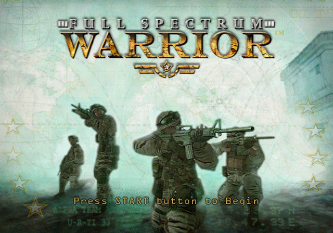 Full Spectrum Warrior start screen for PlayStation 2 (PS2) modern military tactical squad-based action video game