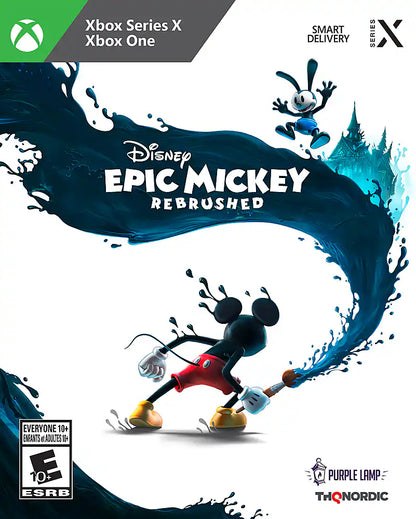 Disney Epic Mickey: Rebrushed – Xbox Series X (XSX) cover art for 3D platformer featuring Mickey Mouse in a magical world of forgotten Disney characters