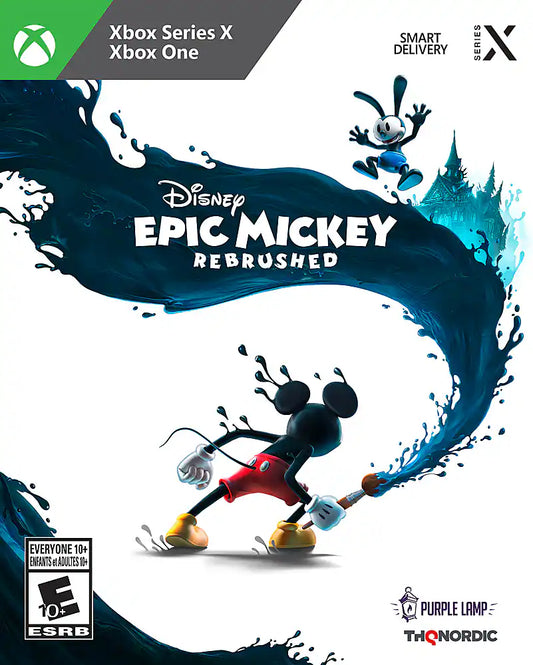 Disney Epic Mickey: Rebrushed – Xbox Series X (XSX) cover art for 3D platformer featuring Mickey Mouse in a magical world of forgotten Disney characters