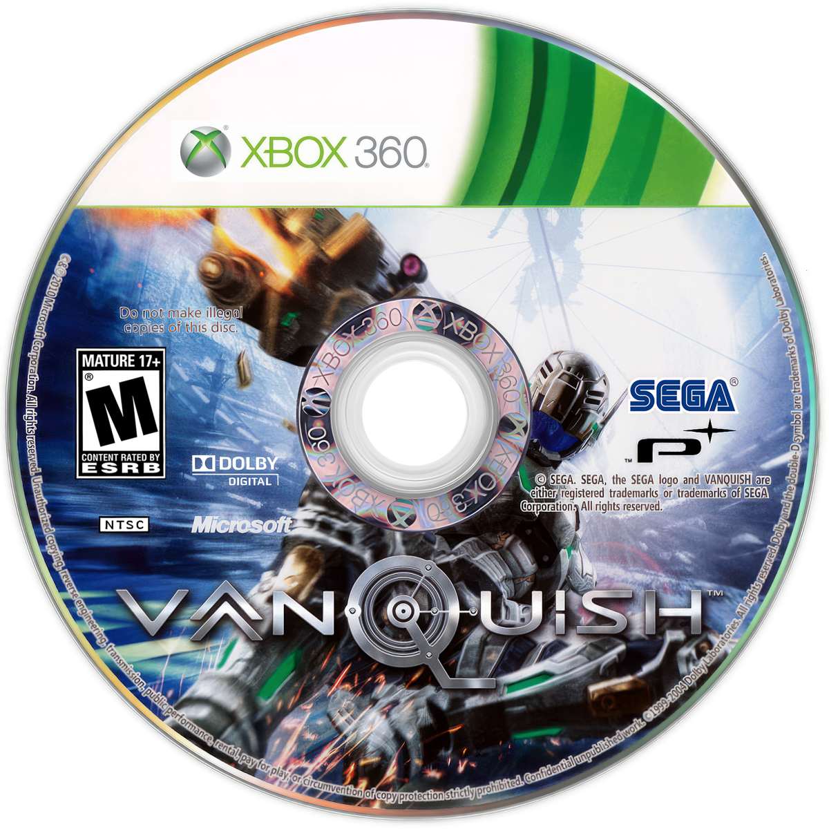 Retro Vanquish Xbox 360 inspired design featuring high speed sci fi third person shooter aesthetic vintage HD era futuristic powered armor sliding combat bullet time action explosive robot warfare sleek industrial sci fi battlefield nostalgic PlatinumGames presentation disc 