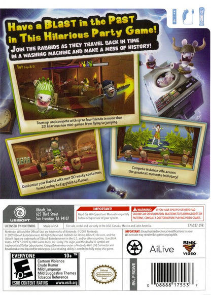 Raving Rabbids: Travel in Time – Nintendo Wii (Wii) party adventure mini-game comedy video game gameplay back of case