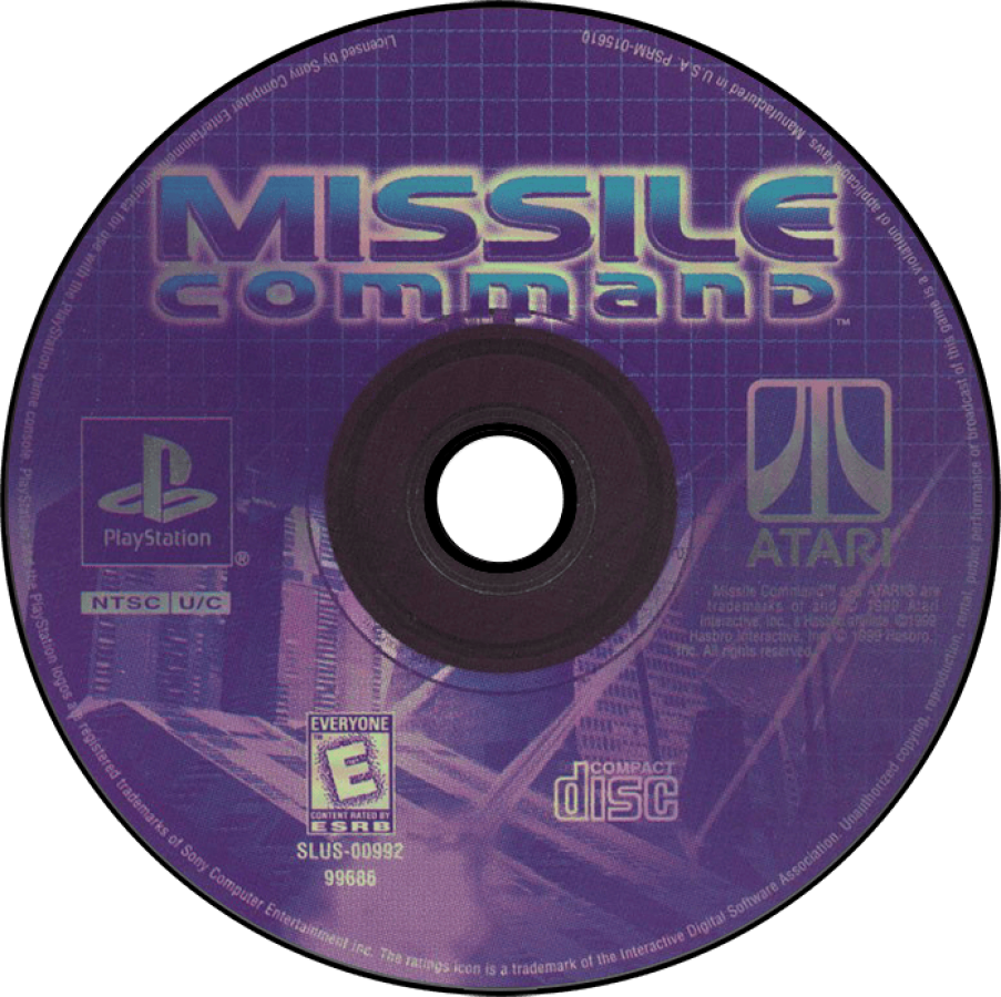 Missile Command PlayStation PS1 for arcade shooter video game fans featuring classic missile defense gameplay fast paced action strategic targeting city protection endless enemy waves retro arcade challenges updated PlayStation experience collectible gaming appeal game disc