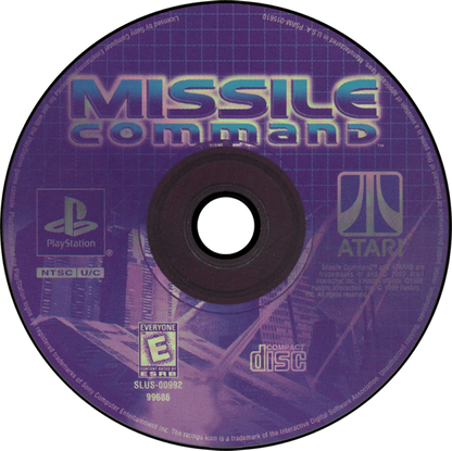 Missile Command PlayStation PS1 for arcade shooter video game fans featuring classic missile defense gameplay fast paced action strategic targeting city protection endless enemy waves retro arcade challenges updated PlayStation experience collectible gaming appeal game disc