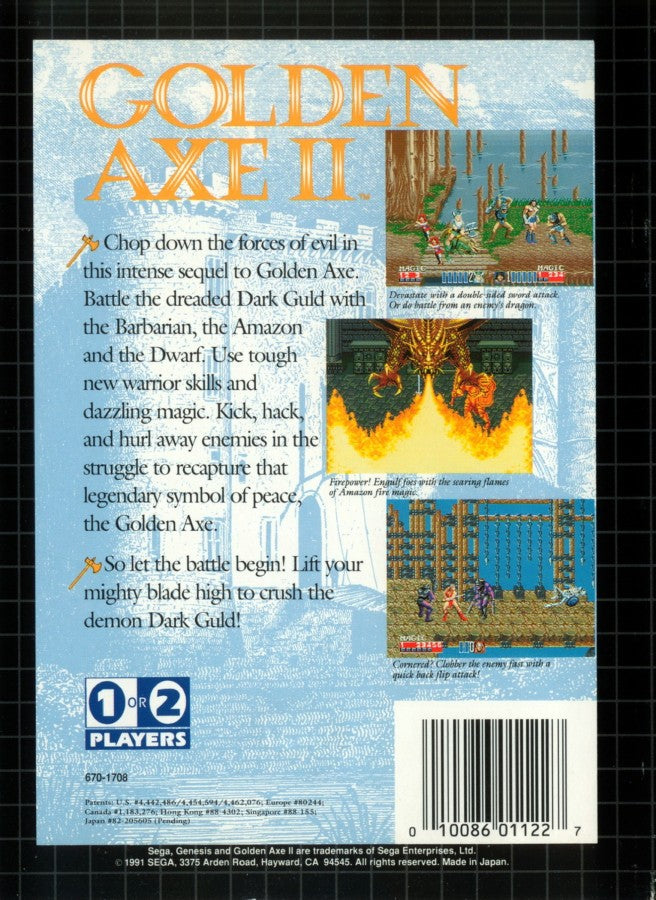 Golden Axe II Sega Genesis arcade hack and slash beat em up sequel with co-op and mount combat fantasy classic back cover art