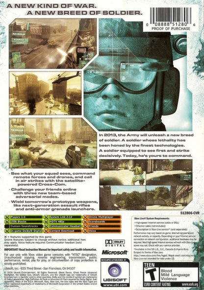 Tom Clancys Ghost Recon Advanced Warfighter back cover art for Xbox video game
