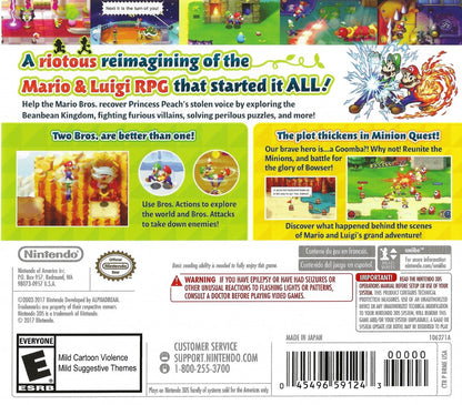 Mario & Luigi: Superstar Saga + Bowser's Minions back of case for Nintendo 3DS (3DS) role-playing video game