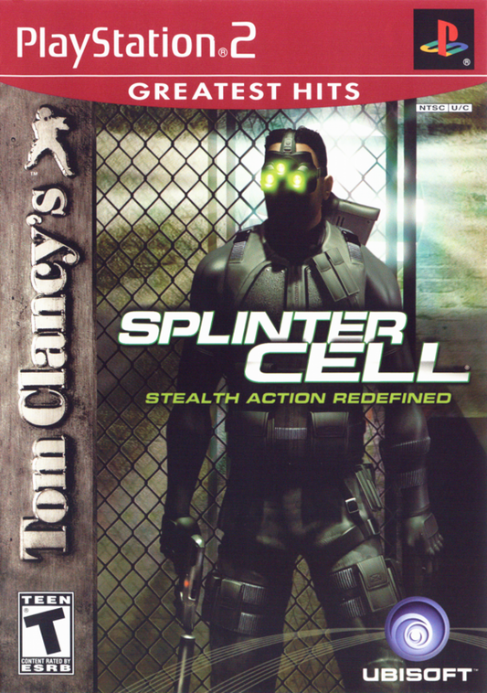 Tom Clancys Splinter Cell Stealth Action Redefined PS2 PlayStation 2 stealth action game tactical espionage infiltration night vision gadget based gameplay retro video game cover art Greatest Hits edition