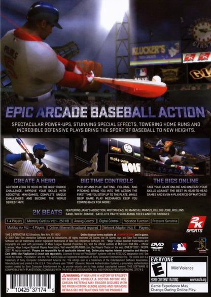 The Bigs – PlayStation 2 (PS2) video game back of case, arcade-style baseball.
