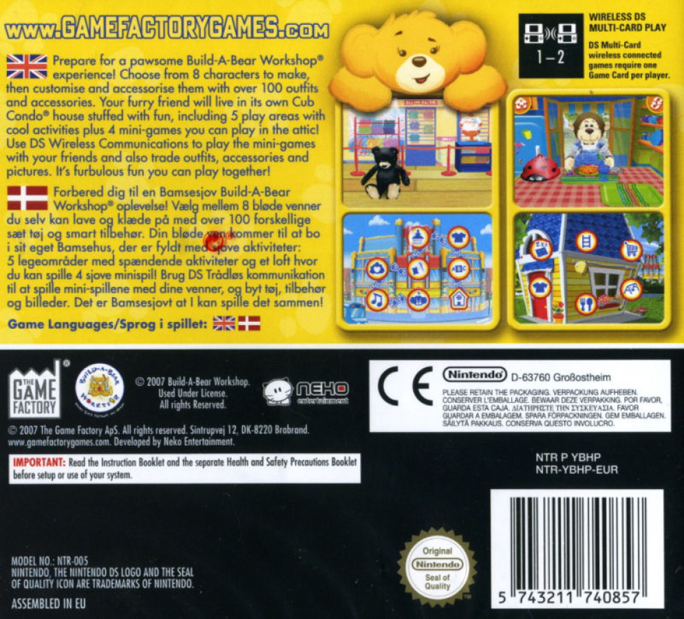 Build-A-Bear Workshop Nintendo DS video game, virtual toy creation and customization, family-friendly gameplay, handheld console title back cover