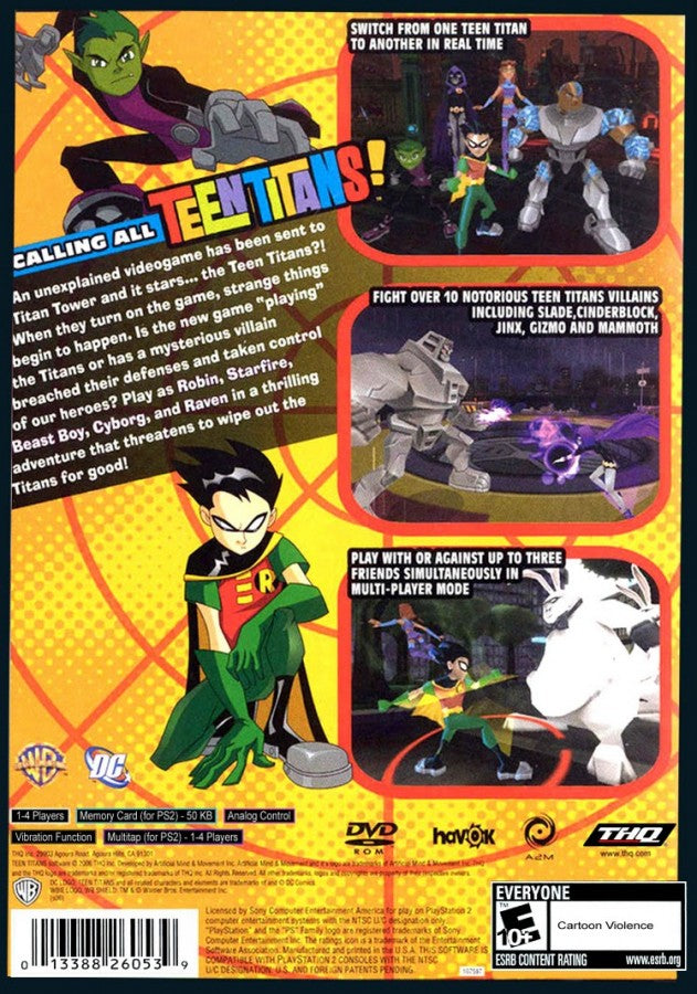 Teen Titans – PlayStation 2 (PS2) video game back of case, action beat 'em up.