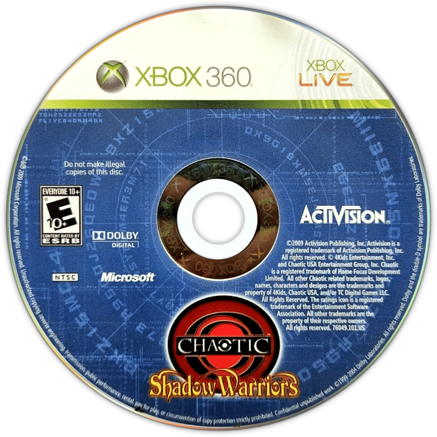 Chaotic: Shadow Warriors disc for Xbox 360 (X360) trading card battle video game