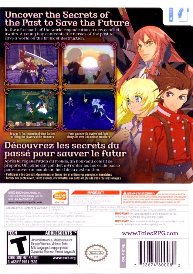 Tales of Symphonia: Dawn of the New World – Nintendo Wii (Wii) action role-playing fantasy adventure video game back of case