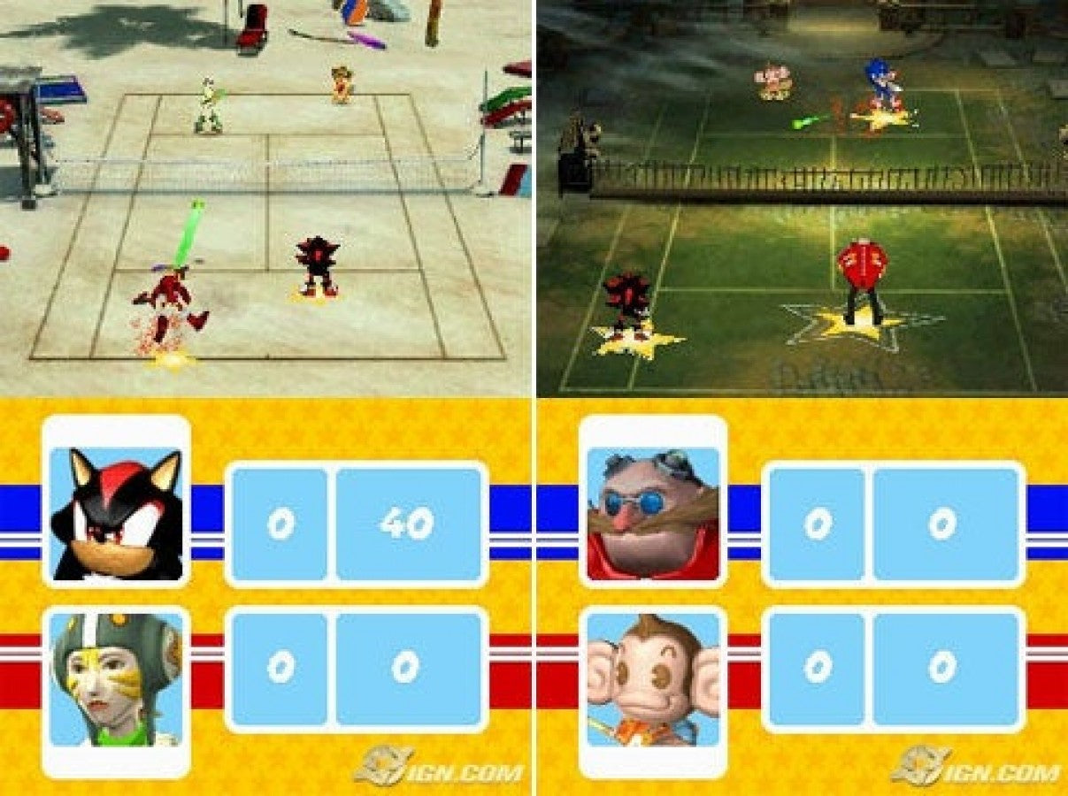 Sega Superstars Tennis Nintendo DS video game featuring arcade style tennis gameplay iconic Sega characters multiplayer modes mini games and family friendly sports action on handheld console gameplay