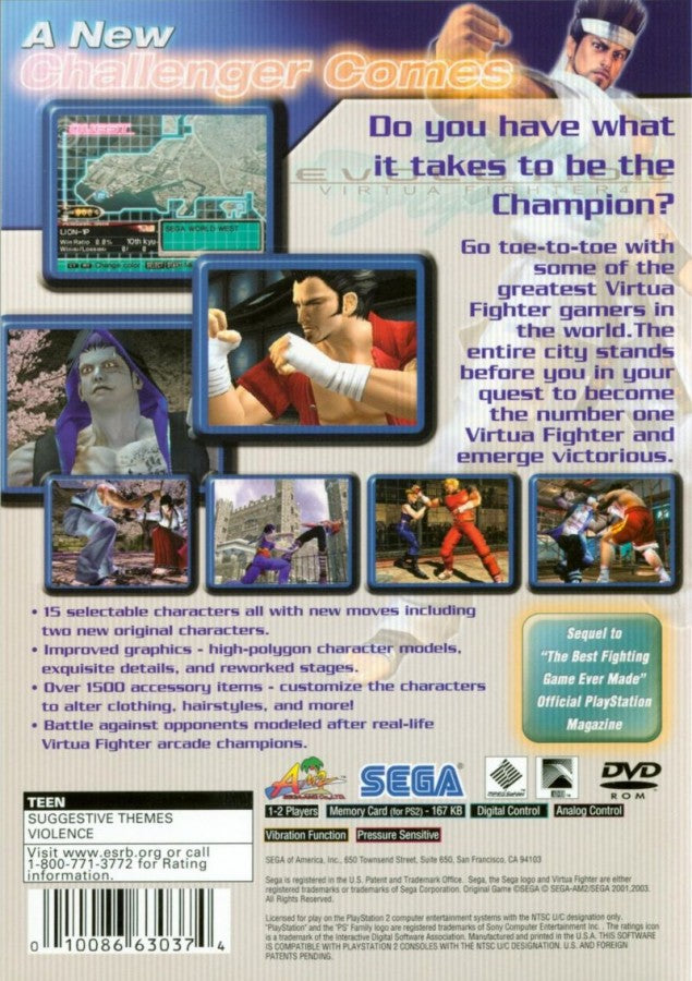 Virtua Fighter 4 Evolution – PlayStation 2: Refined 3D fighting with balanced mechanics, advanced training modes, and competitive arcade-style combat back cover