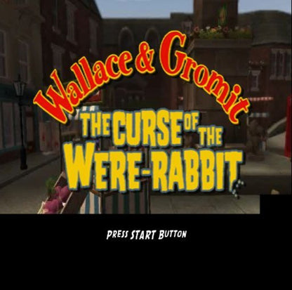Wallace & Gromit: Curse of the Were-Rabbit – PlayStation 2 (PS2) video game title screen, action-adventure platformer.