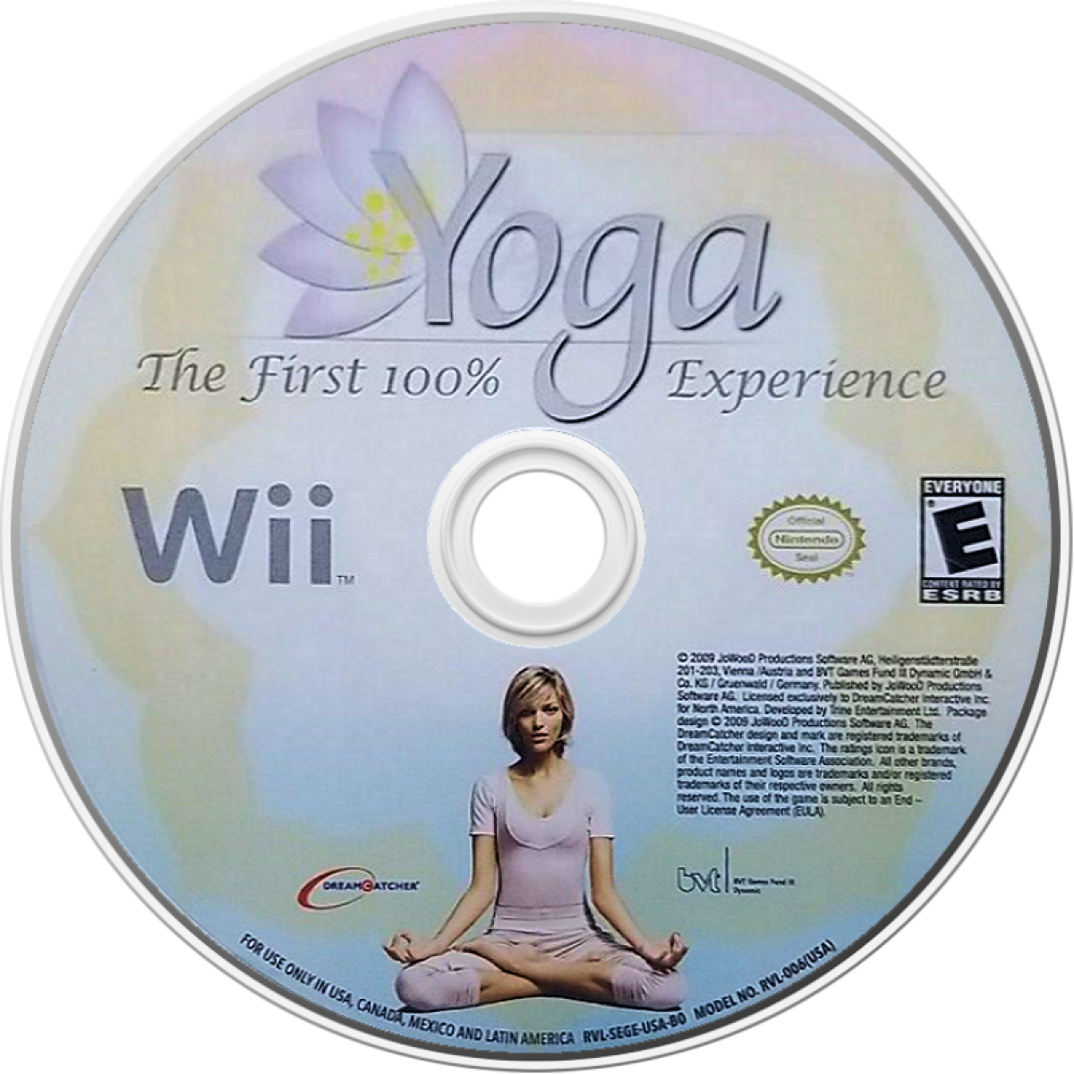 Yoga disc art for Nintendo Wii (Wii) featuring guided yoga routines with motion‑based controls, relaxing environments, and exercises designed to improve balance, flexibility, and mindfulness.