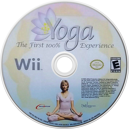 Yoga disc art for Nintendo Wii (Wii) featuring guided yoga routines with motion‑based controls, relaxing environments, and exercises designed to improve balance, flexibility, and mindfulness.