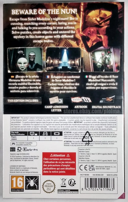 Evil Nun The Broken Mask Unholy Edition special edition PAL import release featuring survival horror gameplay with stealth mechanics puzzle solving and a dark storyline set in a haunted school with exclusive edition content back cover