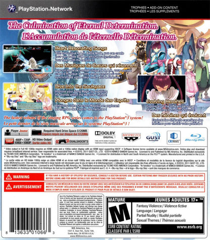 Ar Tonelico Qoga Knell of Ar Ciel PlayStation 3 PS3 for retro video game enthusiasts featuring Japanese role playing gameplay turn based combat systems sci fi fantasy world exploration character driven storytelling magical song based abilities anime inspired visuals and collectible gaming appeal back cover