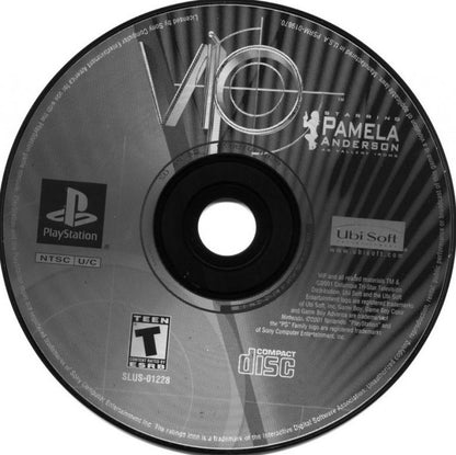 V.I.P. for PlayStation 1 action adventure game based on the Pamela Anderson TV series featuring shooting missions stealth gameplay and spy themed story disc 