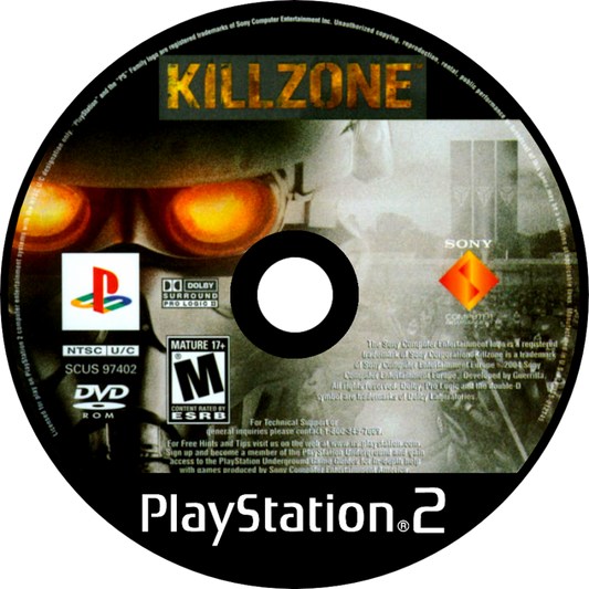 Killzone PS2 Sony PlayStation 2 first person shooter FPS military sci fi war game Helghast enemies tactical combat squad warfare Guerilla Games story campaign multiplayer split screen retro gaming PlayStation 2 software video game title disc