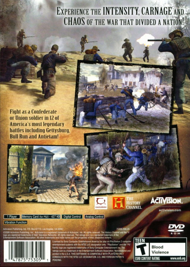 The History Channel: Civil War: A Nation Divided back cover art for PlayStation 2 (PS2) video game