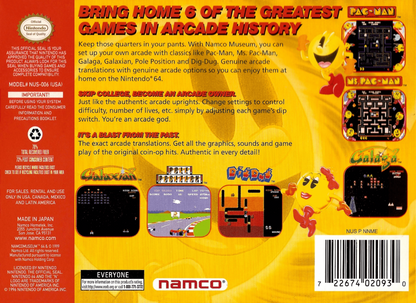 Namco Museum 64 back cover art for Nintendo 64 N64 video game