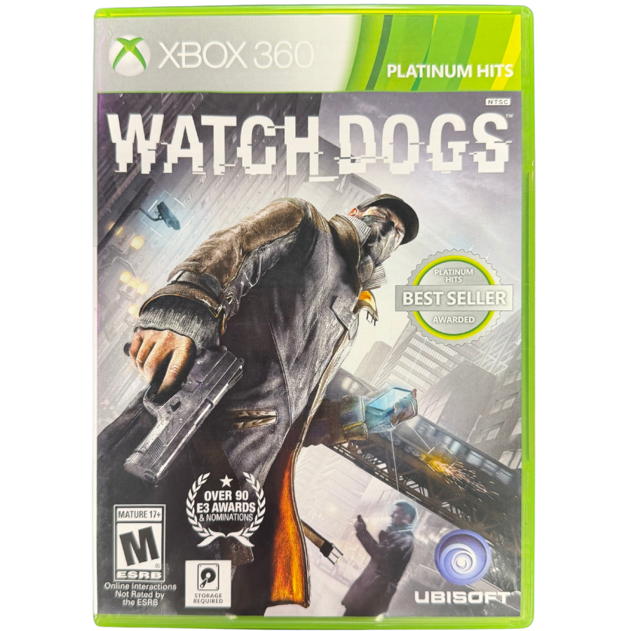 Watch Dogs Platinum Hits Xbox 360 inspired design featuring open world hacking action aesthetic futuristic surveillance technology cybercrime gameplay urban Chicago setting stealth combat digital warfare cinematic Ubisoft adventure nostalgic HD era presentation cover art