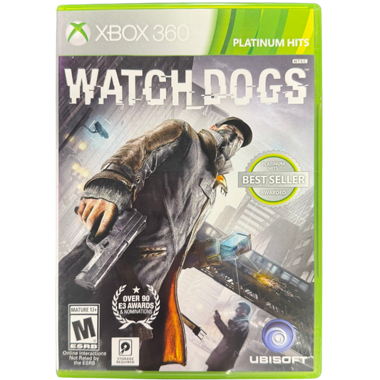 Watch Dogs Platinum Hits Xbox 360 inspired design featuring open world hacking action aesthetic futuristic surveillance technology cybercrime gameplay urban Chicago setting stealth combat digital warfare cinematic Ubisoft adventure nostalgic HD era presentation cover art