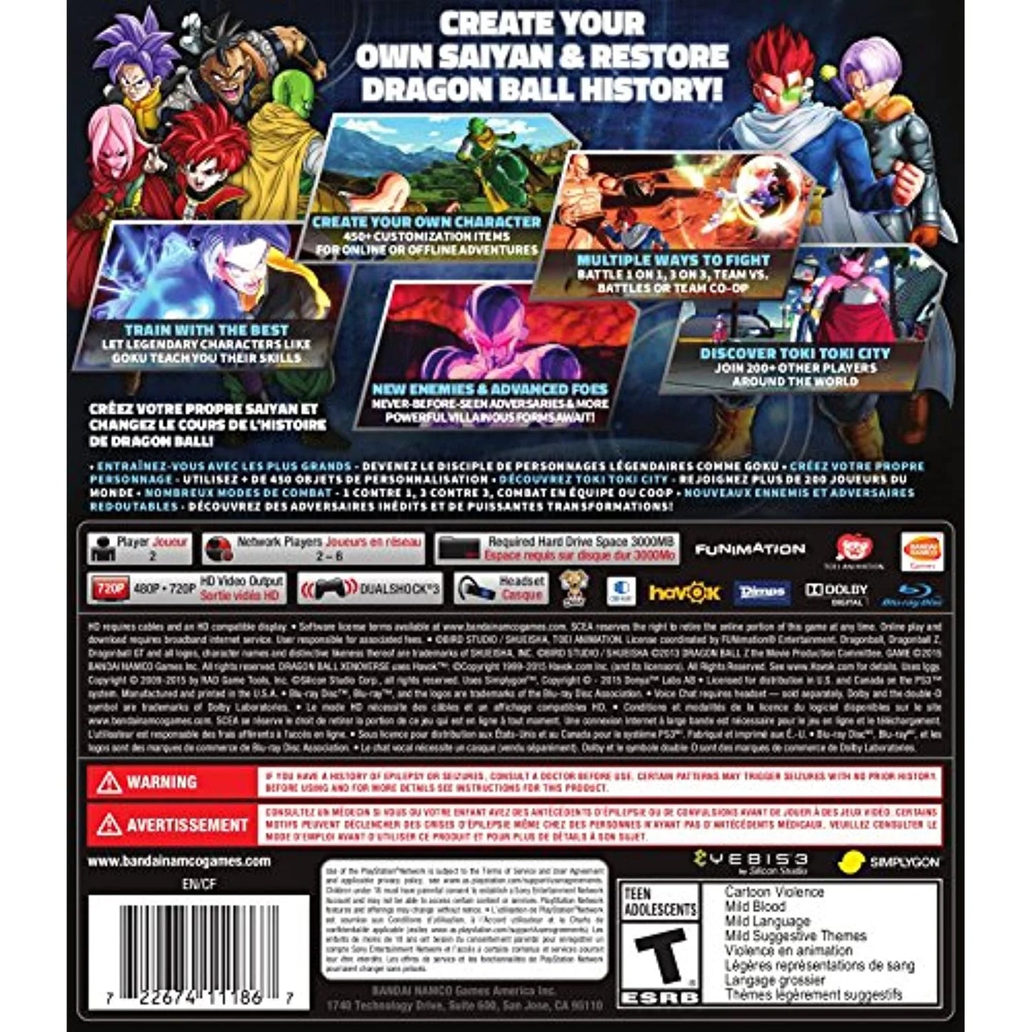 Dragon Ball Xenoverse back cover art for PlayStation 3 (PS3) video game
