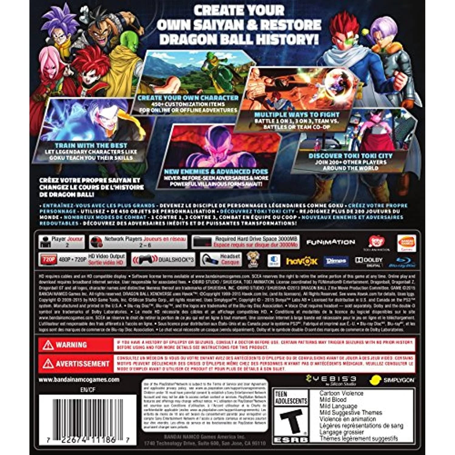 Dragon Ball Xenoverse back cover art for PlayStation 3 (PS3) video game