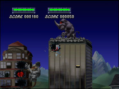 Rampage 2 Universal Tour cartridge for the Nintendo 64 featuring arcade style destruction gameplay with giant monsters smashing cities battling enemies and multiplayer chaos across global locations gameplay