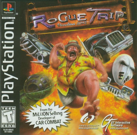 Rogue Trip PlayStation 1 game featuring vehicular combat racing, destructible environments, and fast-paced arcade action gameplay cover art