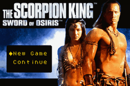 The Scorpion King Sword of Osiris Game Boy Advance GBA action adventure video game featuring Mathayus sword combat ancient Egyptian environments platforming enemies boss battles powerful attacks treasure exploration challenging levels and classic Game Boy Advance GBA gameplay collectible retro gaming appeal gameplay