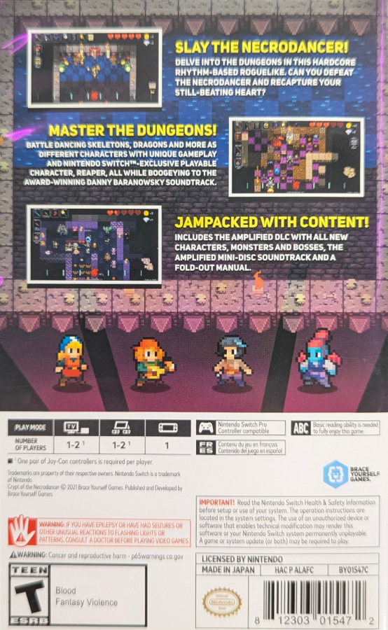 Crypt of The Necrodancer: Nintendo Switch Edition [Collector's Edition] for Nintendo Switch (NS) featuring a rhythm based roguelike dungeon crawler where every move matches the beat; includes the collector’s edition extras and delivers fast replayable runs with music driven combat and classic pixel style on Switch back of main case