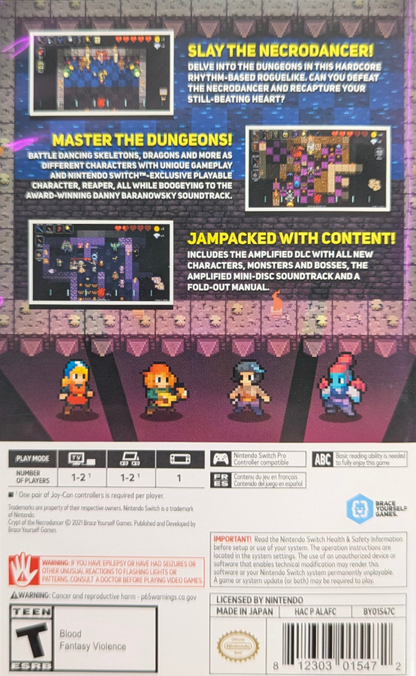 Crypt of The Necrodancer: Nintendo Switch Edition [Collector's Edition] for Nintendo Switch (NS) featuring a rhythm based roguelike dungeon crawler where every move matches the beat; includes the collector’s edition extras and delivers fast replayable runs with music driven combat and classic pixel style on Switch back of main case