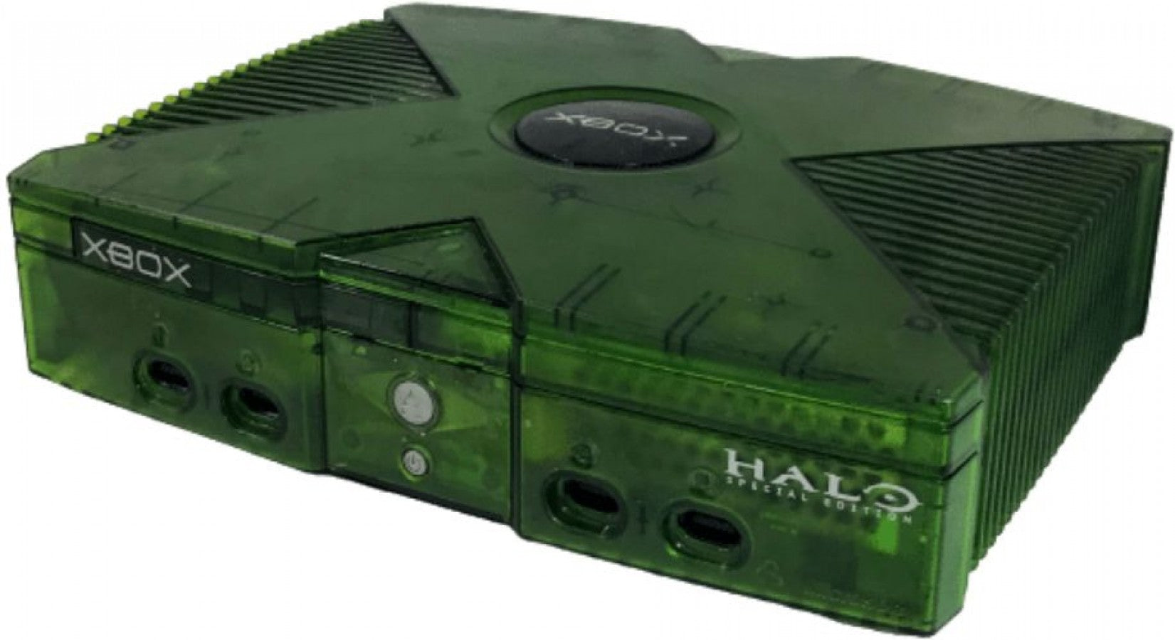 Green Halo Special Edition Original Xbox console for video game collectors featuring translucent green limited edition hardware iconic Halo themed design built in hard drive original Xbox controller compatibility classic Microsoft gaming system collectible gaming appeal