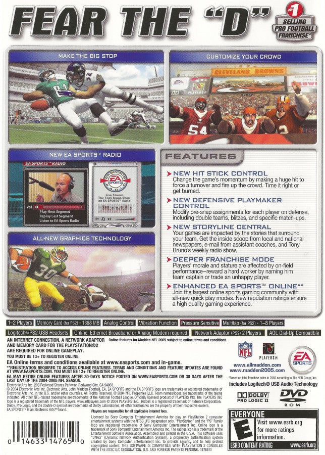 Madden NFL 2005 back cover art for PlayStation 2 (PS2) sports video game