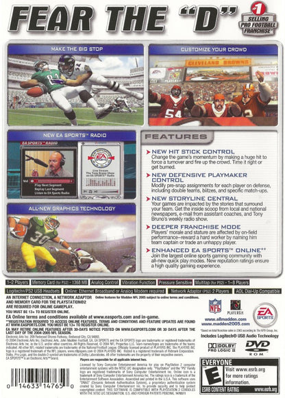 Madden NFL 2005 back cover art for PlayStation 2 (PS2) sports video game
