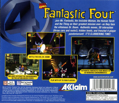 Fantastic Four retro superhero action beat 'em up game for PlayStation 1 (PS1) back of case