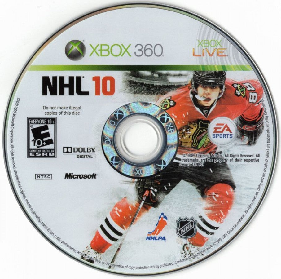 NHL 10 disc for Xbox 360 (X360) sports ice hockey video game