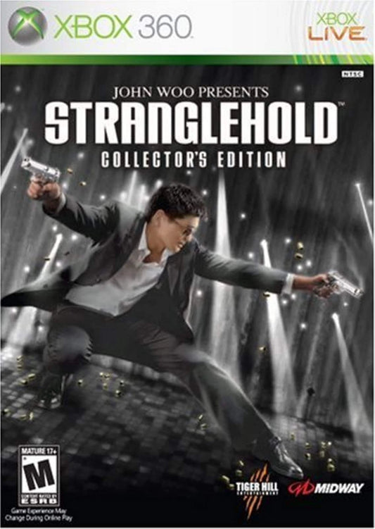 Stranglehold Collector’s Edition Xbox 360 game featuring cinematic third-person shooter action inspired by John Woo’s Hard Boiled starring Inspector Tequila slow motion gunplay destructible environments bonus content and collectible packaging cover art